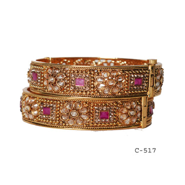 Stylish Kada for Women & Girl, Kundan Work Studded Brass Bracelet Jewelry for Ladies