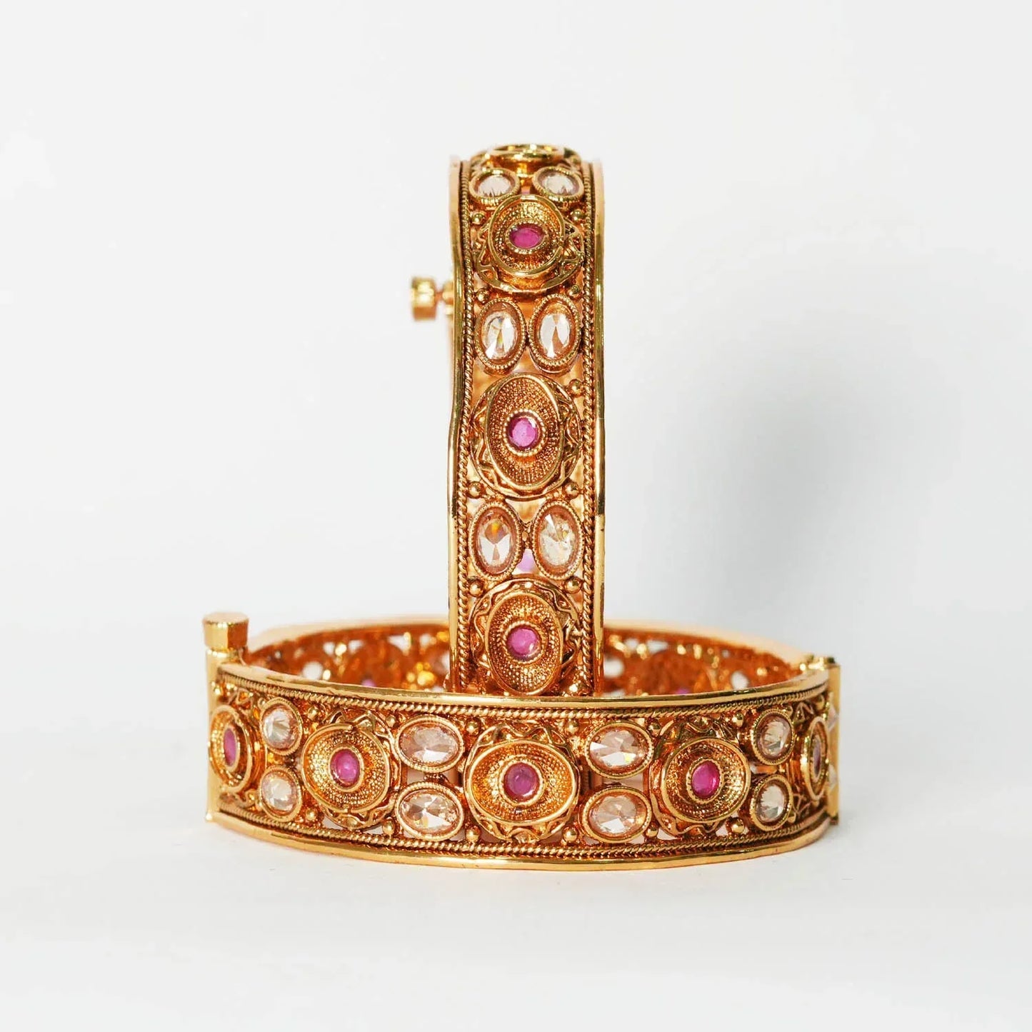 Stylish Kundan Work Design Brass Kada for Women & Girl | Handcraft Bracelet Perfect for Party & Daily wear - The Golden Cascade