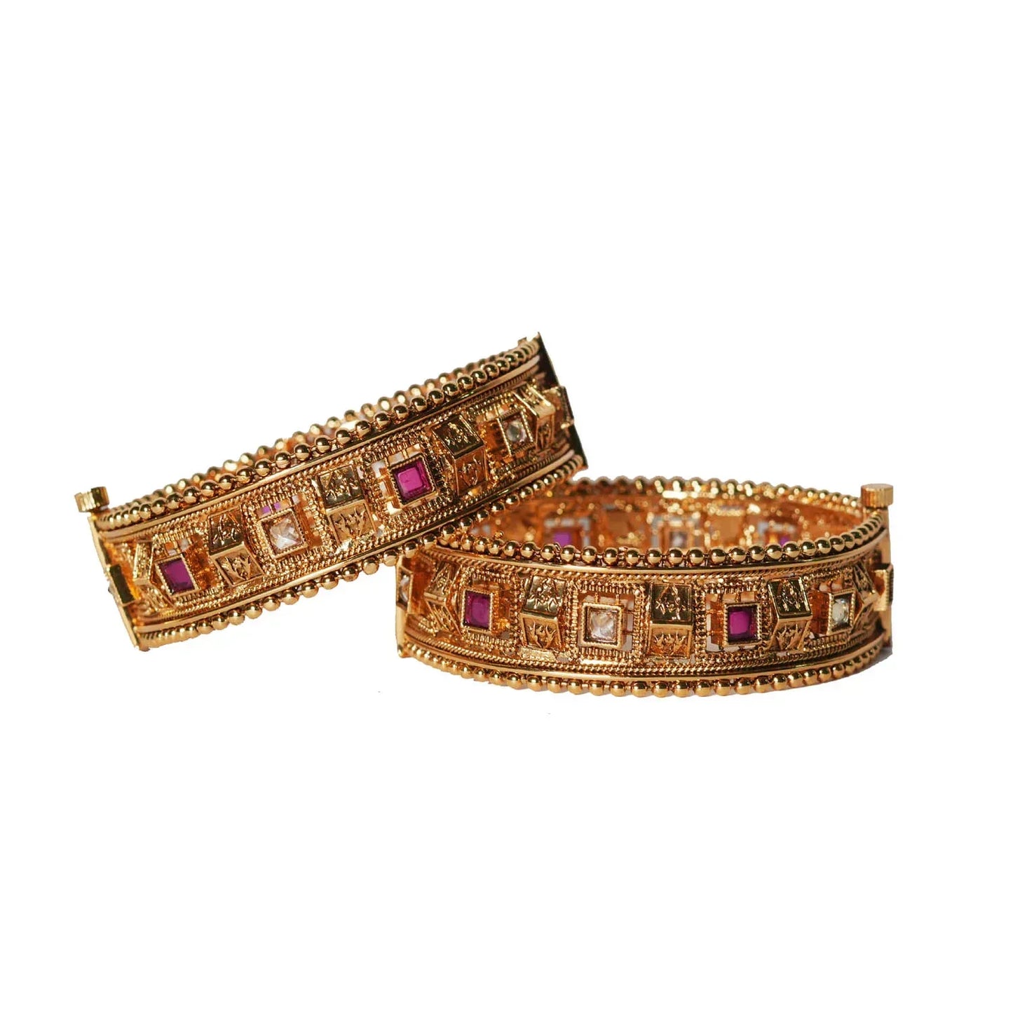 Antique Design Brass Kada for Women & Girl, Traditonal Kundan Studded Bracelet Ladies - The Golden Cascade