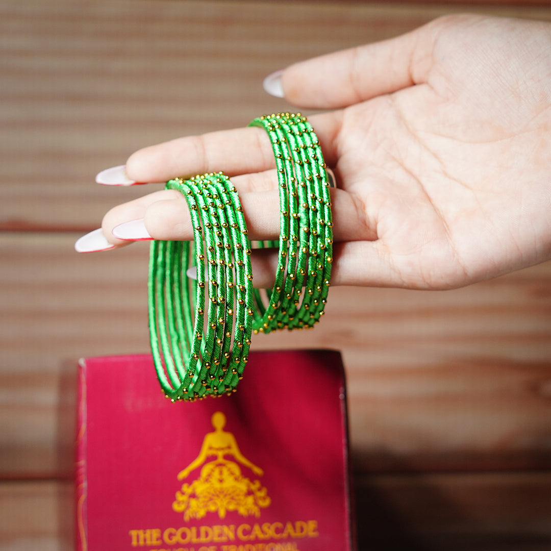 Green Color Premium Silk Thread Bangle for Women & Girls (Pack of 12)