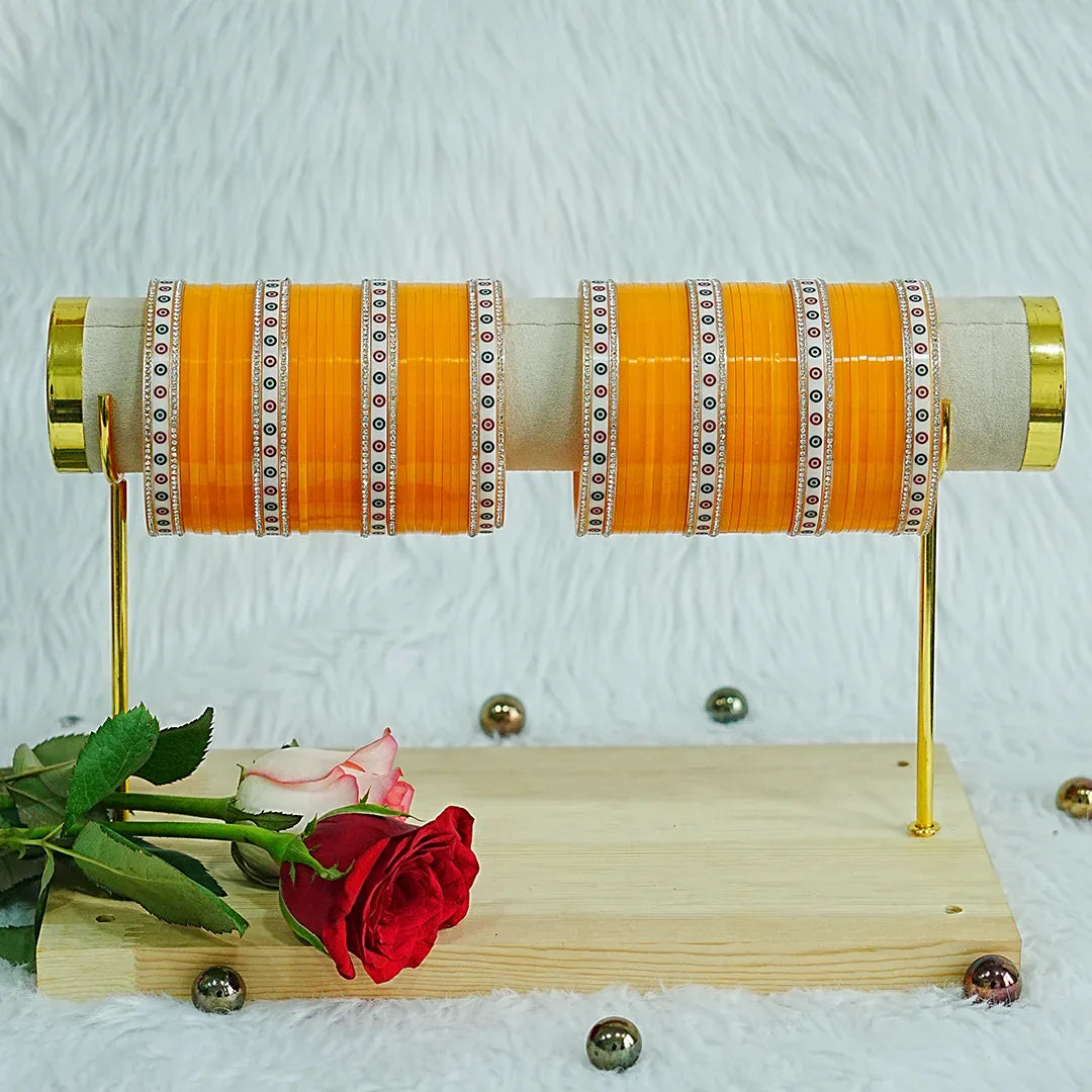 Haldi Color Wedding Bridal Chura Set for Women (Both Hands) - The Golden Cascade