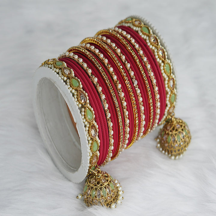 Maroon Color Both Hand Metal Bangle Set for Women, Festive & Party Wear