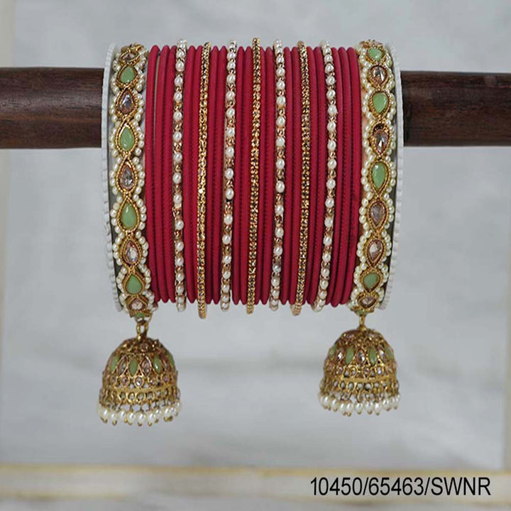 Maroon Color Both Hand Metal Bangle Set for Women, Festive & Party Wear