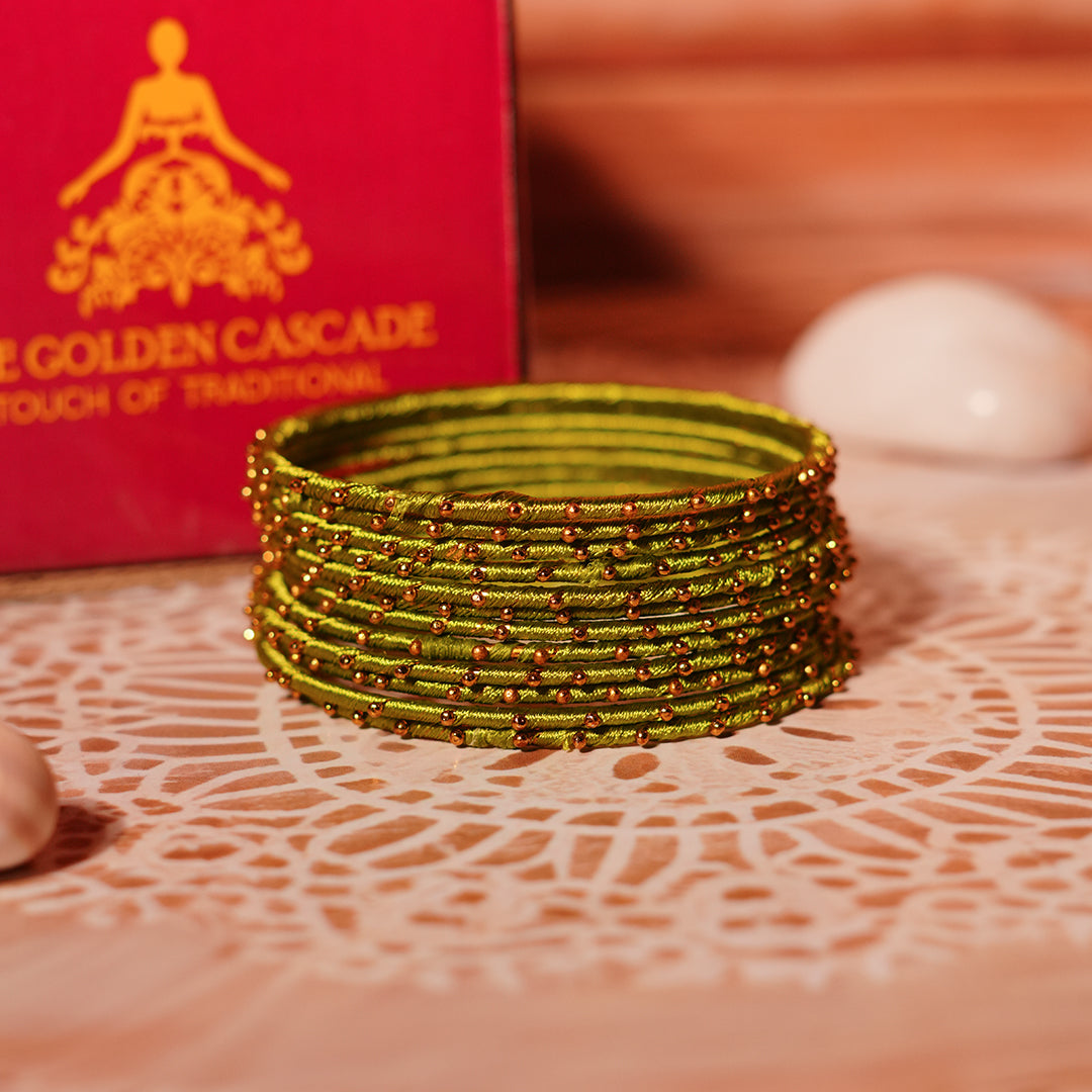 Mehndi Color Premium Silk Thread Bangle for Women & Girls (Pack of 12)