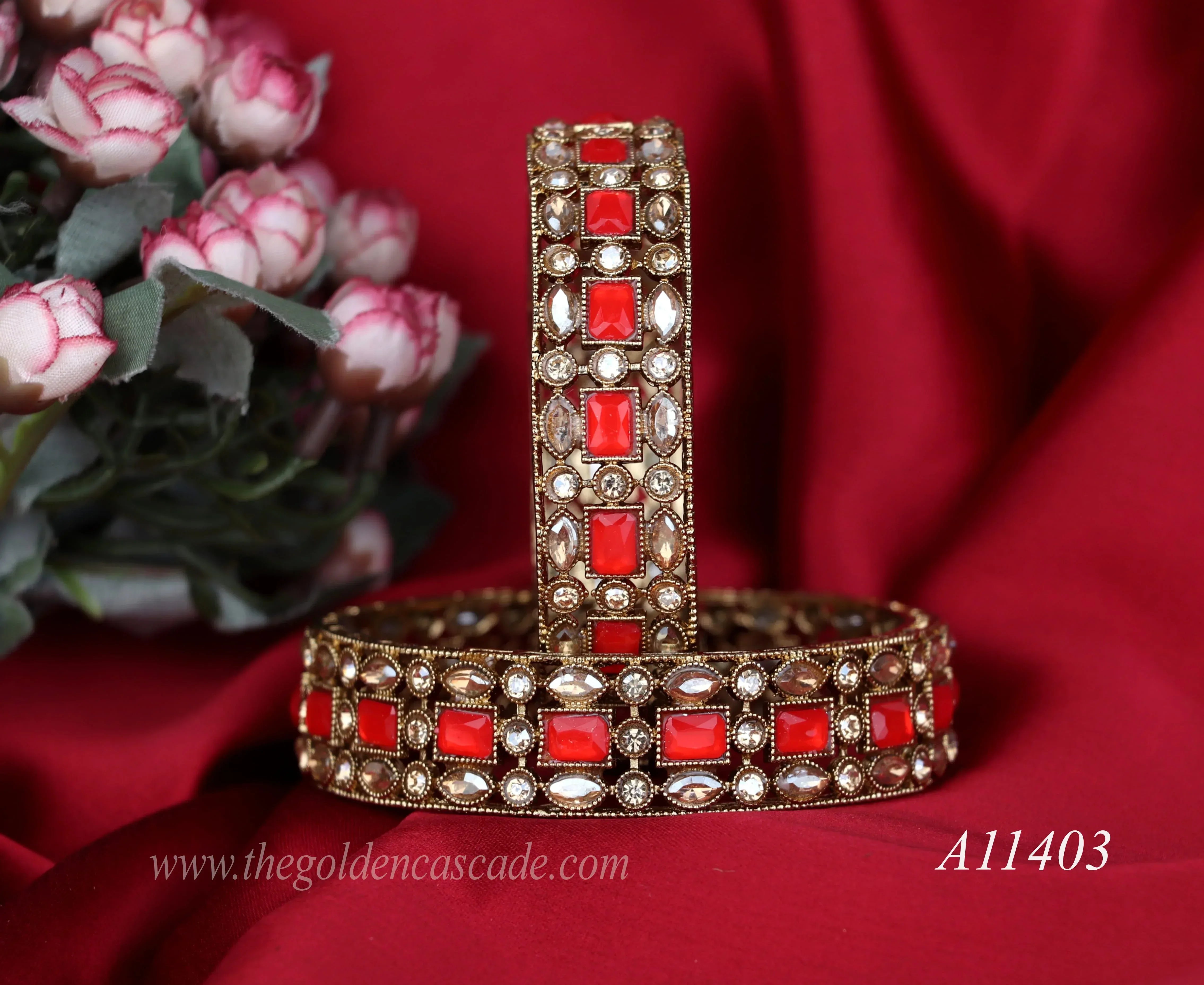 Traditional Kundan Work Metal Kada For Women (Pack of 2) - The Golden Cascade