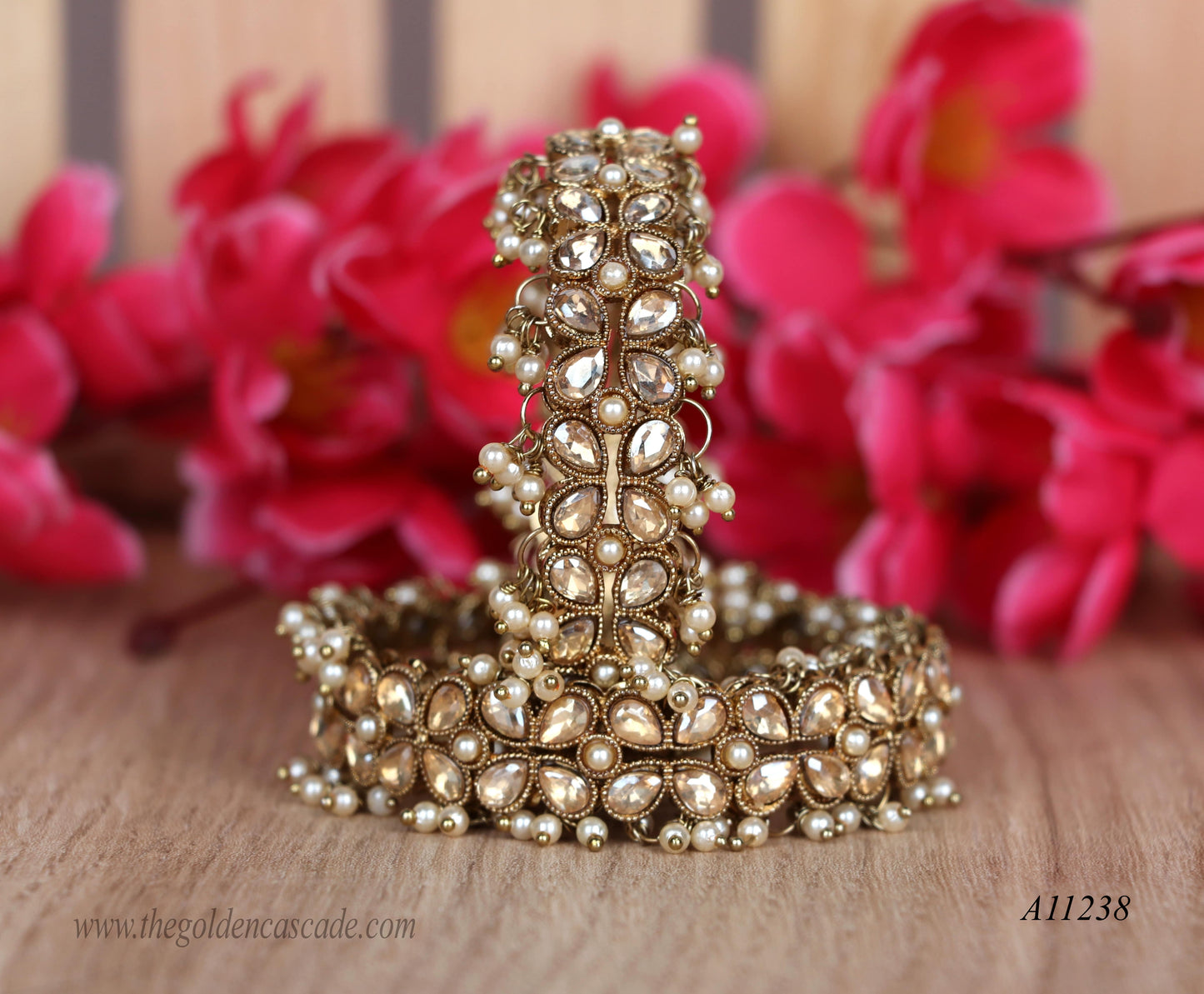 Premium Gold-Plated Metal Kada With Pearls - Stone Studded For Women (Pack of 2)