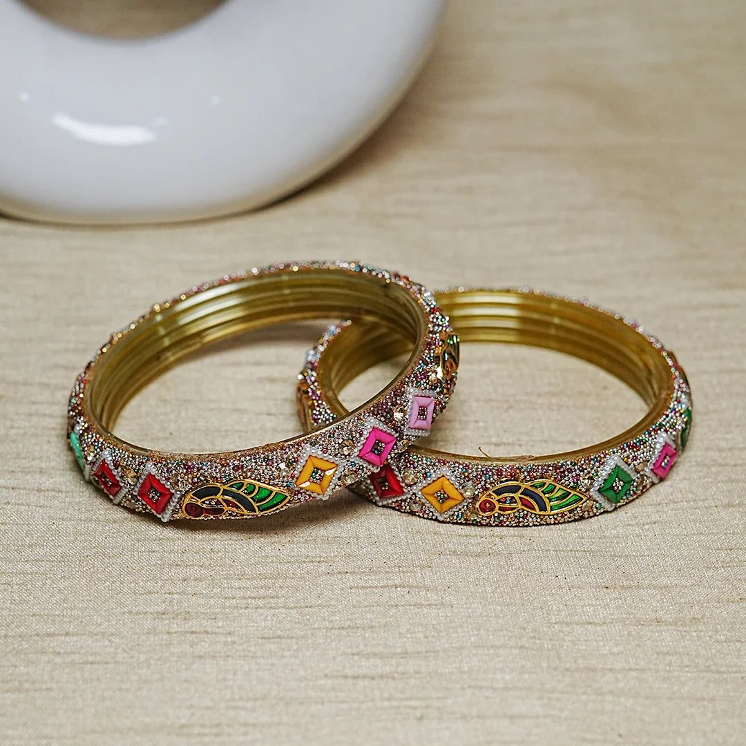 Meenakari Work with Pearl Detailing Glass Kada for Women (Pack of 2)