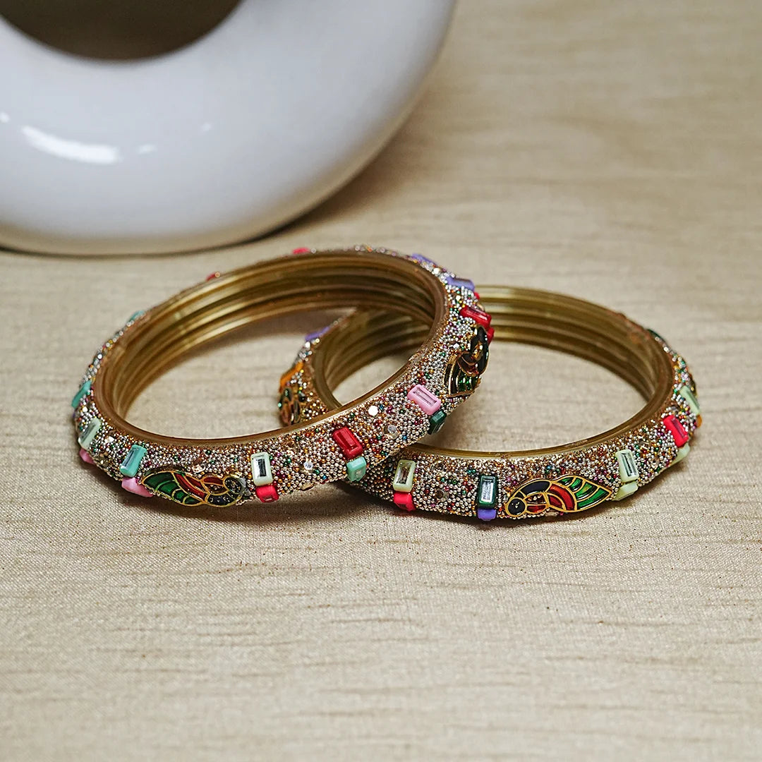 Designer Meenakari Glass Kada Bangles for Womens and Girls (Pack of 2)