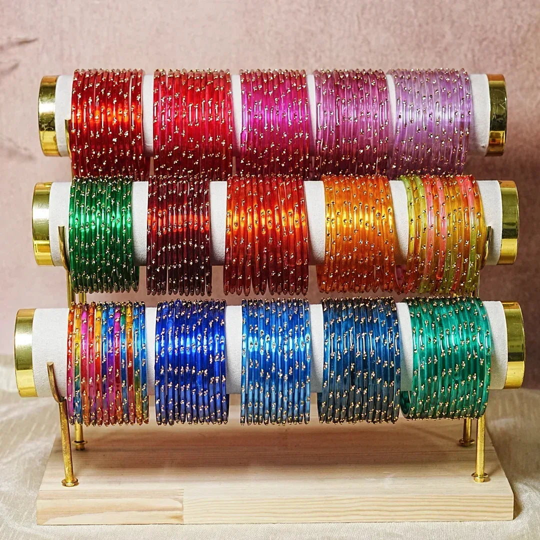 Traditional Lightweight Glass Bangles for Women (Pack of 12) - The Golden Cascade