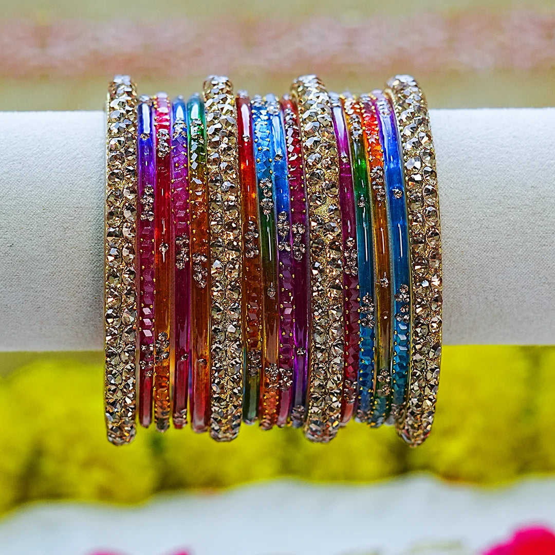 Traditional Colorful Glass Bangles Set for Women (Both Hand)