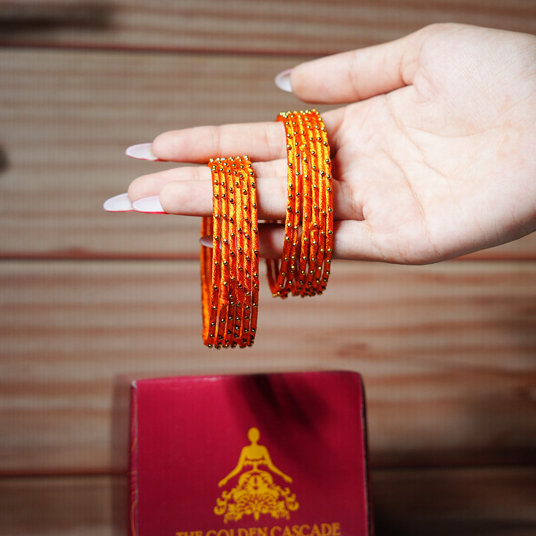 Orange Color Premium Silk Thread Bangle for Women & Girls (Pack of 12)