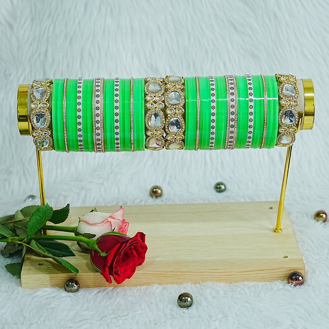 Parrot Green Traditional Wedding Bridal Chura Set for Women (Both Hands)