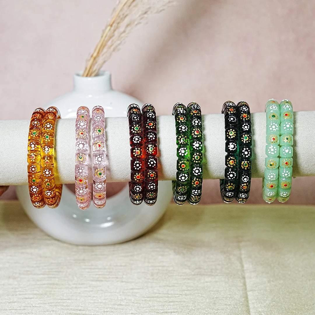 Stylish Cutting Design Printed Glass Kada for Women & Girls (Pack of 2)