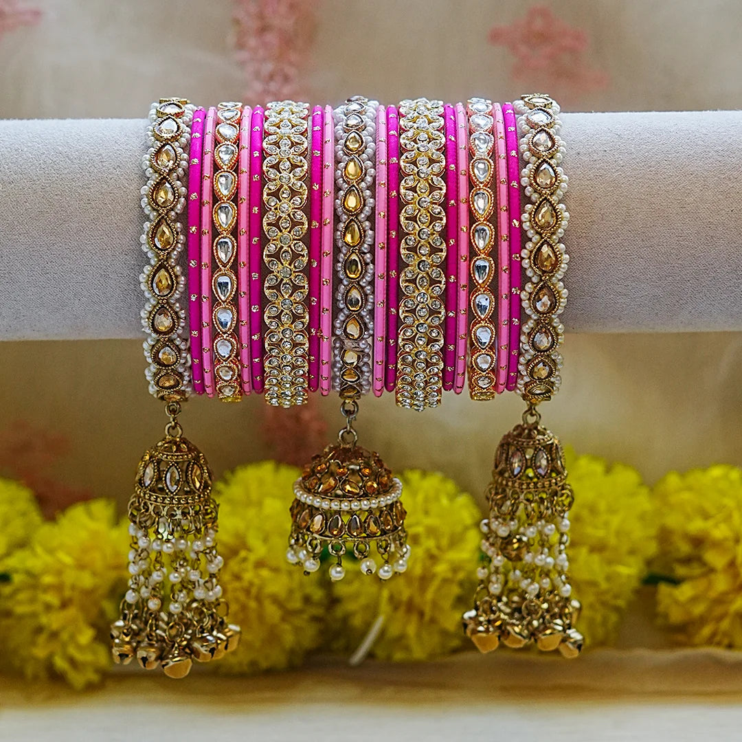 Premium Metal Bangles Set for Women | Ethnic Bridal Jhumki Set (Both Hands)