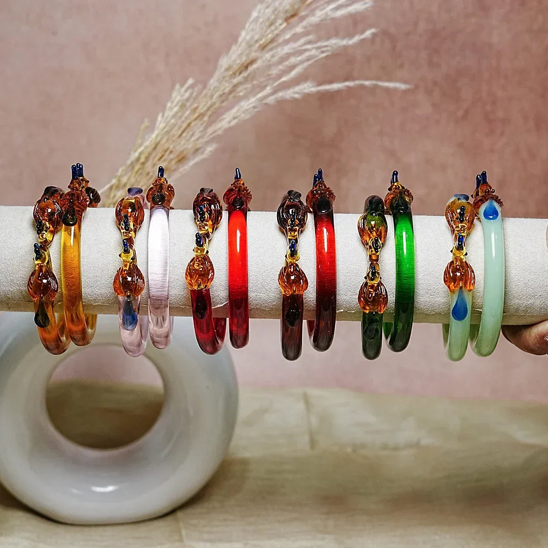 Traditional Peacock Design Glass Kada Bangle for Women & Girls (Pack of 2) - The Golden Cascade