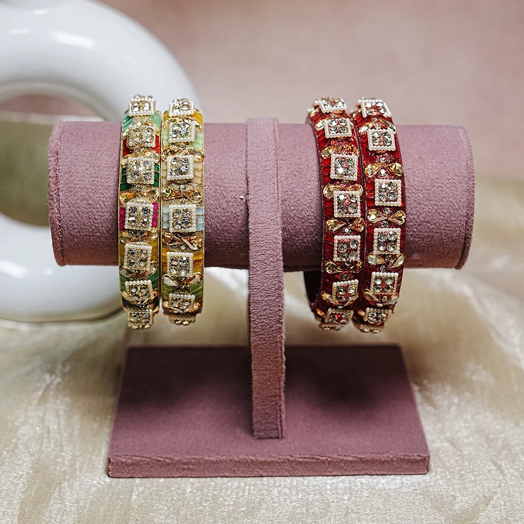Women’s Glass Kada Bangles with Pearl & Stone Work (Pack of 2)