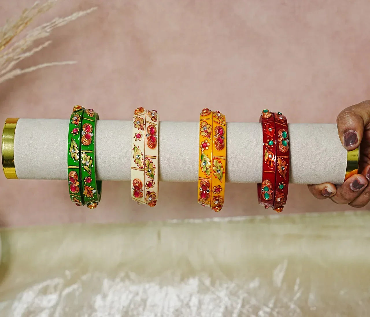 Traditional Meenakari Work Acrylic Kada Bangle for Women (Pack of 2) - The Golden Cascade