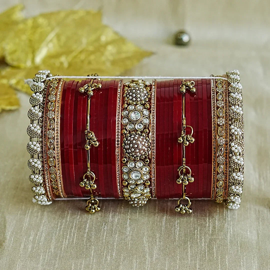 Traditional Punjabi Wedding Bridal Chooda Set for Women (Both Hands) - The Golden Cascade