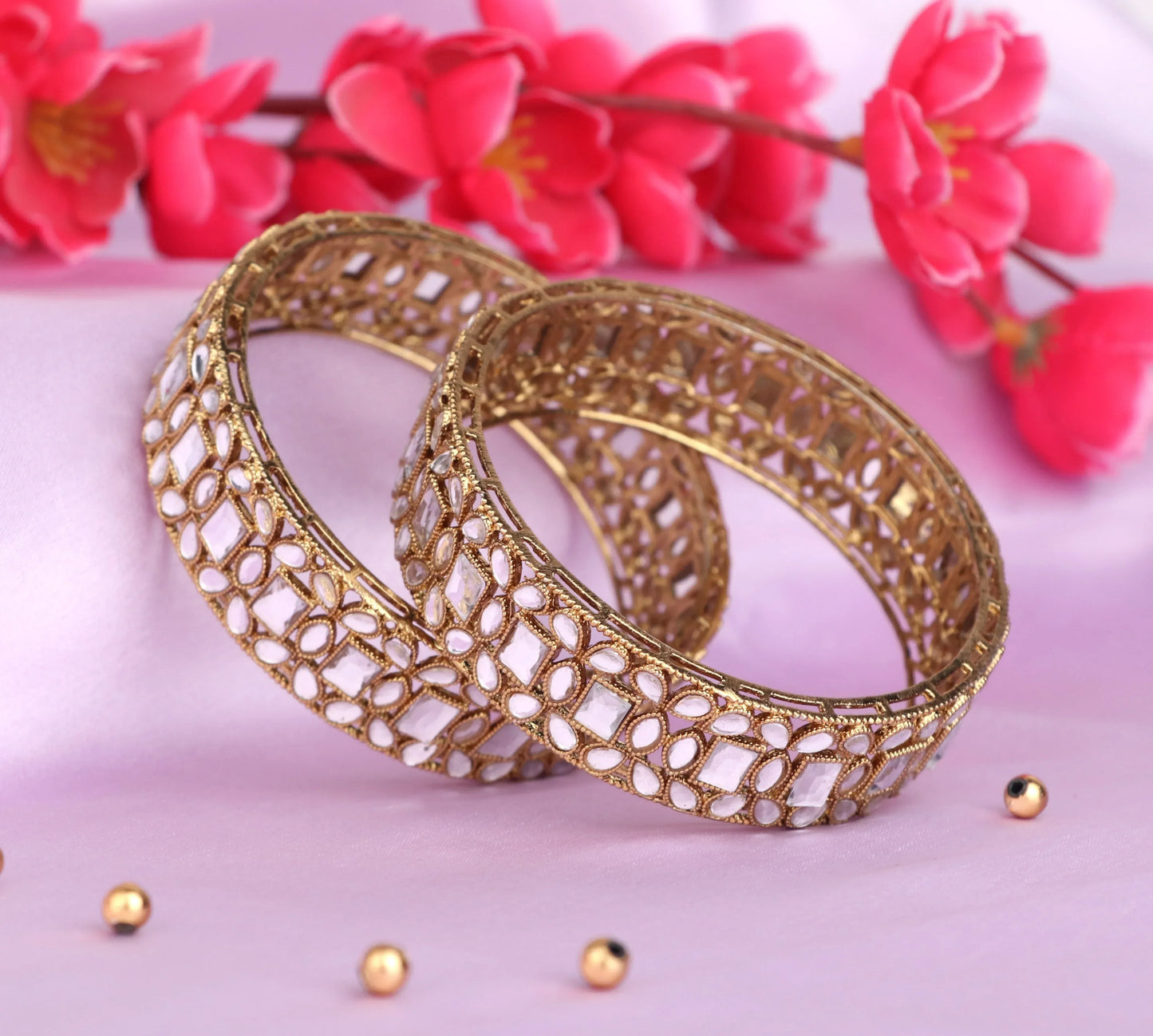 Gold Plated Mirror Work Metal Kada for Women (Pack Of 2)