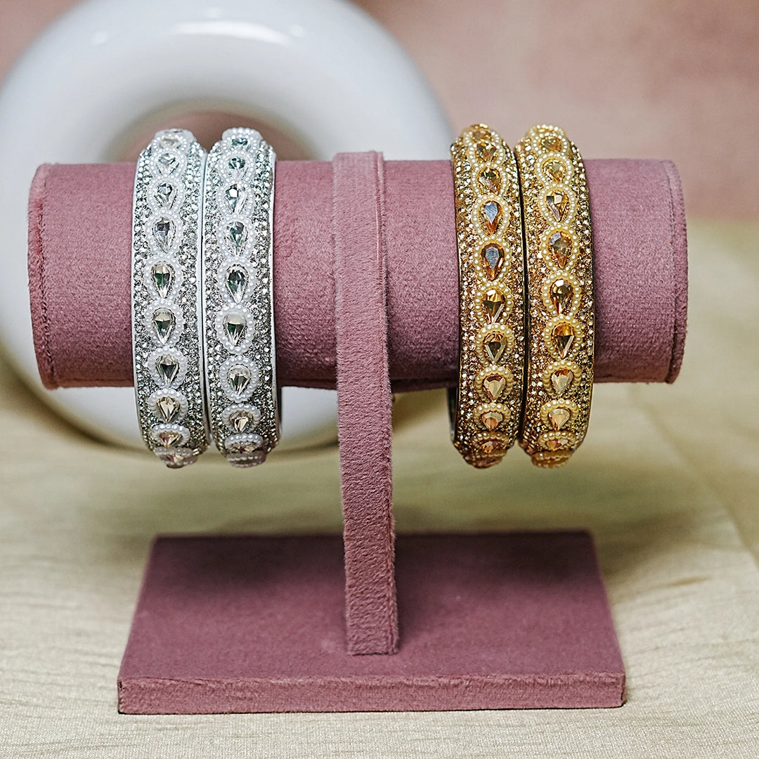 Glass Kada for Women & Girls – Kundan Studded Work (Pack of 2)