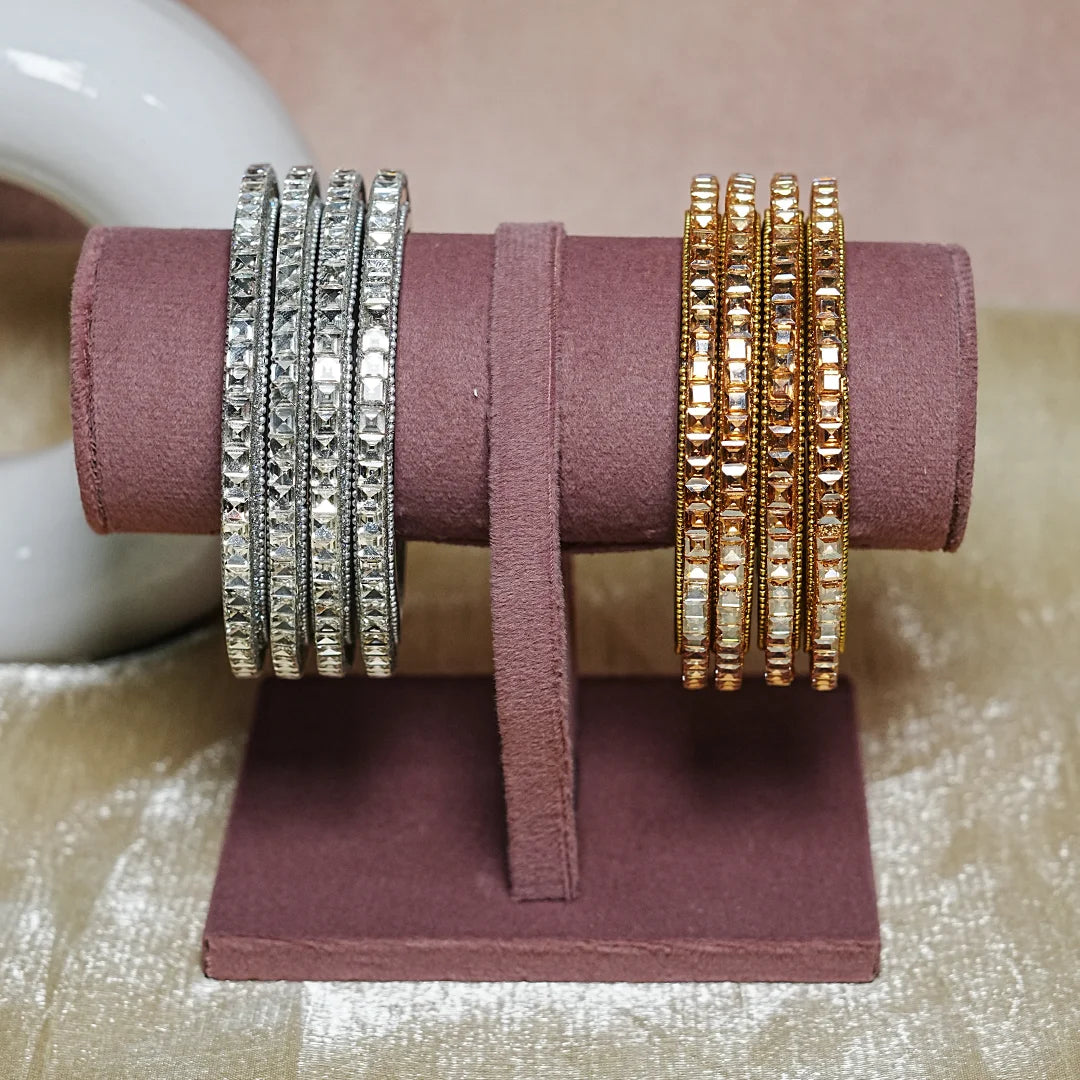 Designer Glass Kada Bangles | Stone Finish (Pack of 4)