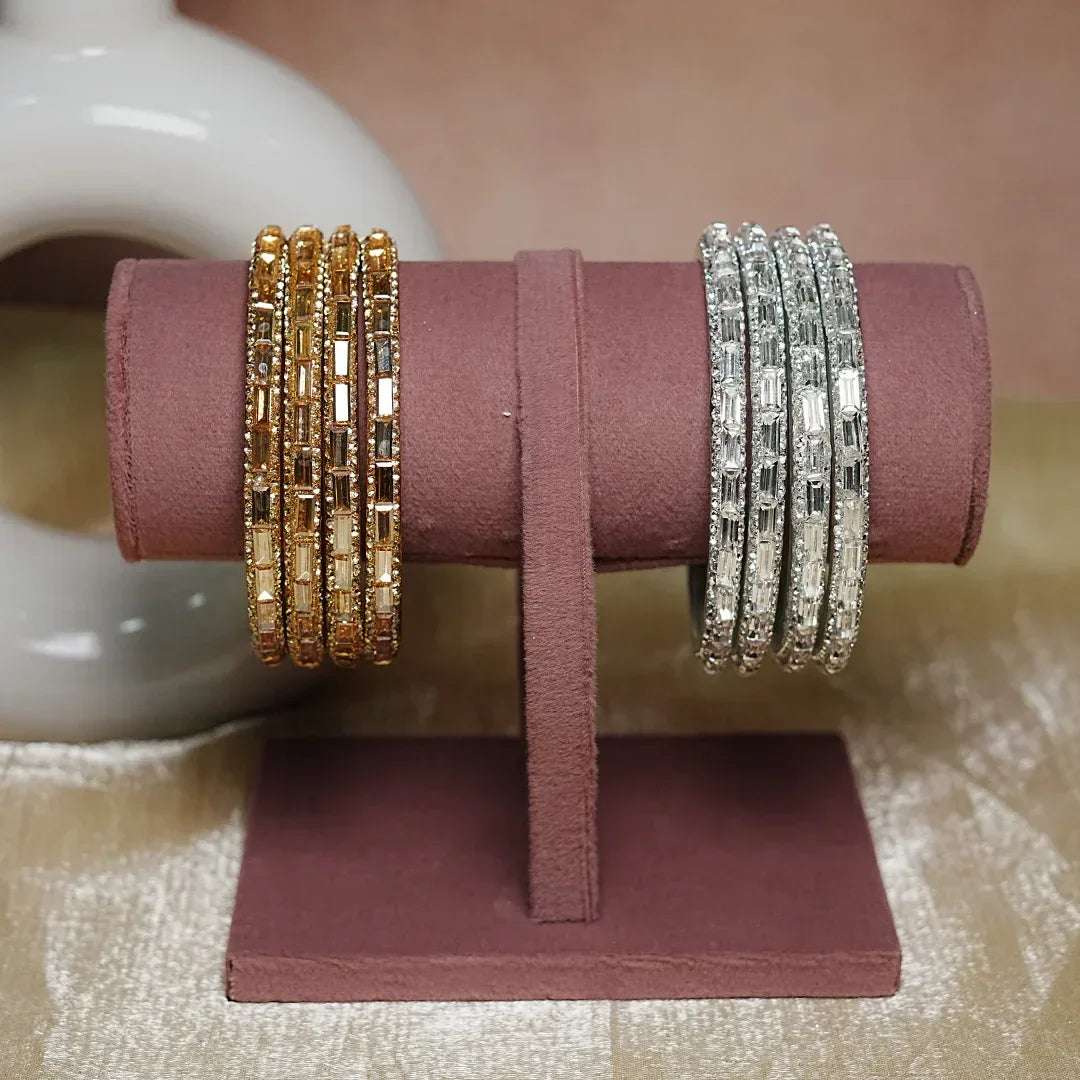 Designer Glass Kada Bangles For Women (Pack of 4) - The Golden Cascade