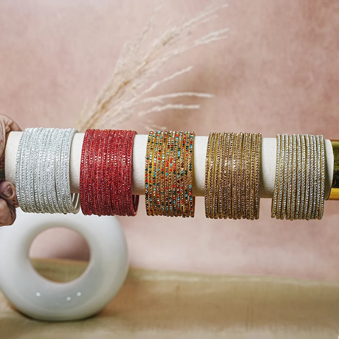 Women’s Designer Glass Bangles Set with Beads Work (Pack of 12)