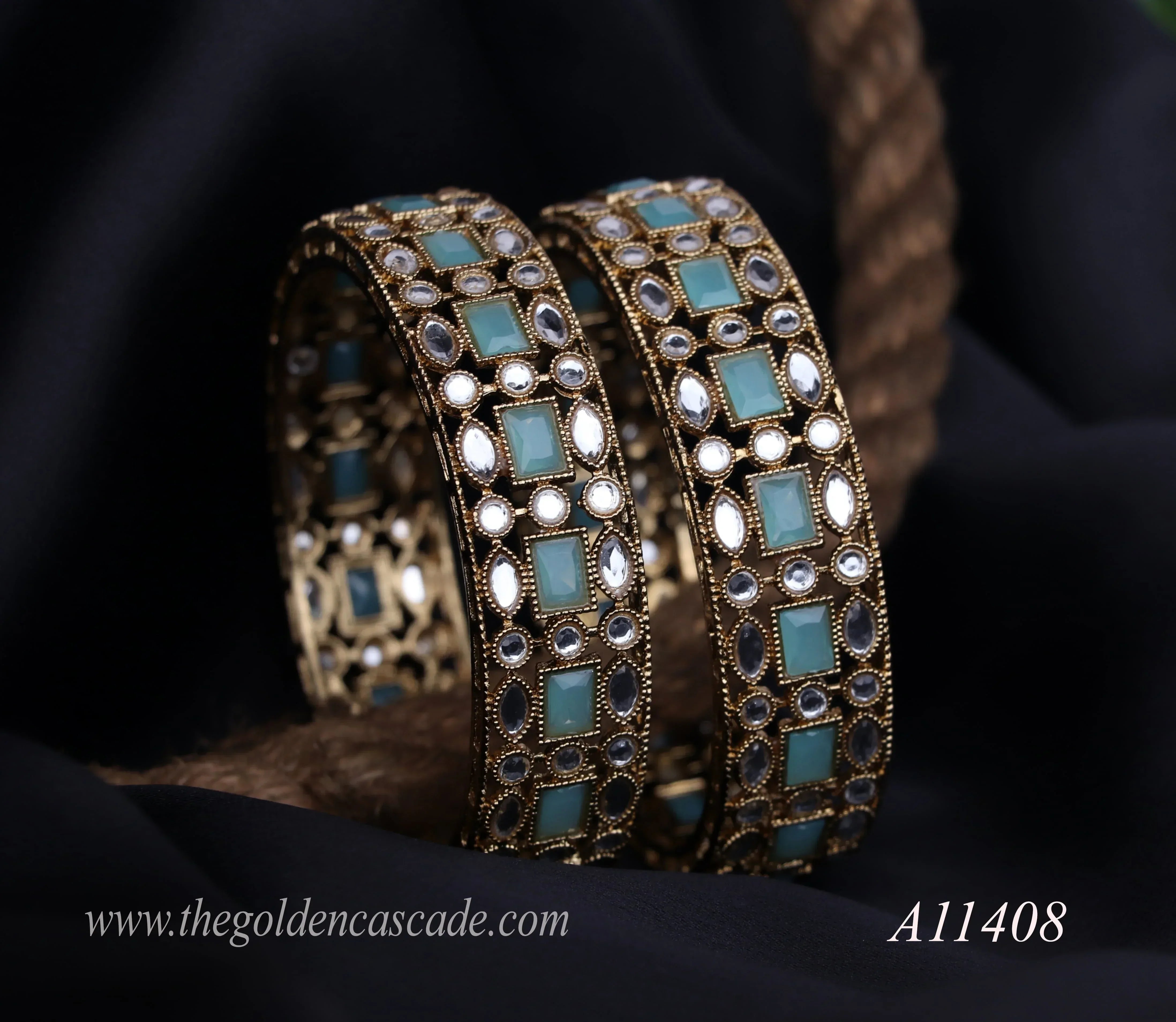 Premium Kundan Work Metal Kada For Women (Pack of 2) - The Golden Cascade