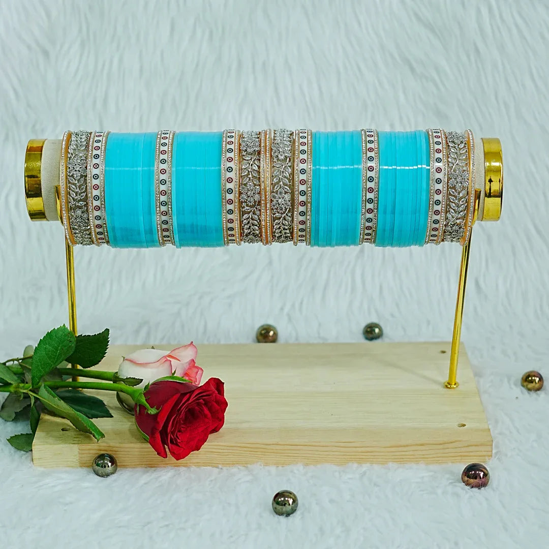 Traditional Wedding Surf Bridal Chura Set for Women (Both Hands) - The Golden Cascade