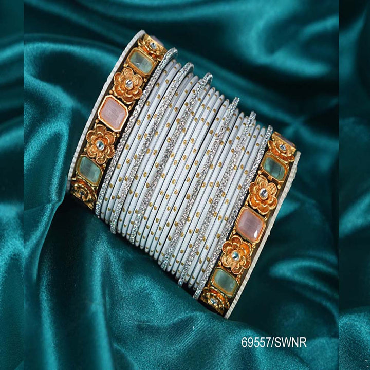 White Color Dotted Metal Bangle Set for Women & Girls (Both Hand)