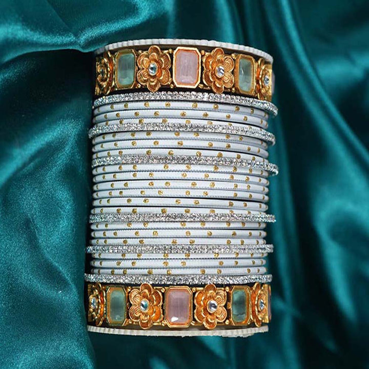 White Color Dotted Metal Bangle Set for Women & Girls (Both Hand)