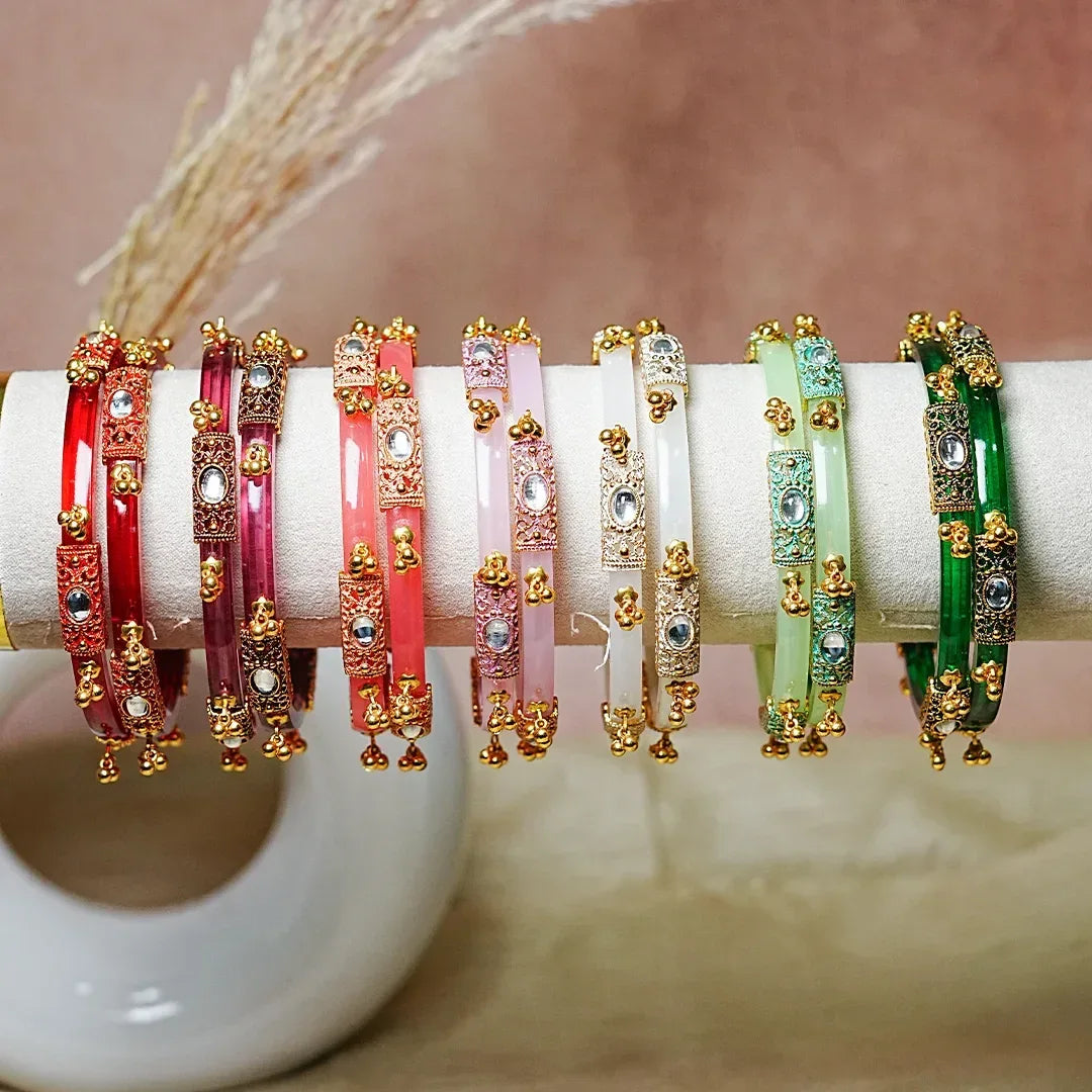 Premium Gold Ball Studded Acrylic Kada for Women (Pack of 2) - The Golden Cascade