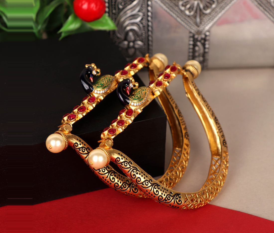 Antique Look Dhanush Design Gold Plated Bracelet for Women & Girls