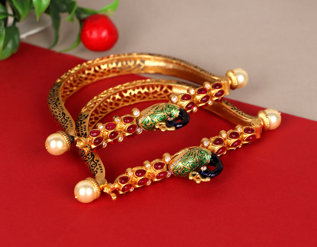 Antique Look Dhanush Design Gold Plated Bracelet for Women & Girls