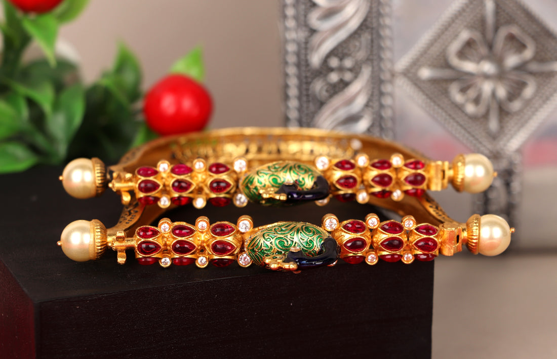 Antique Look Dhanush Design Gold Plated Bracelet for Women & Girls