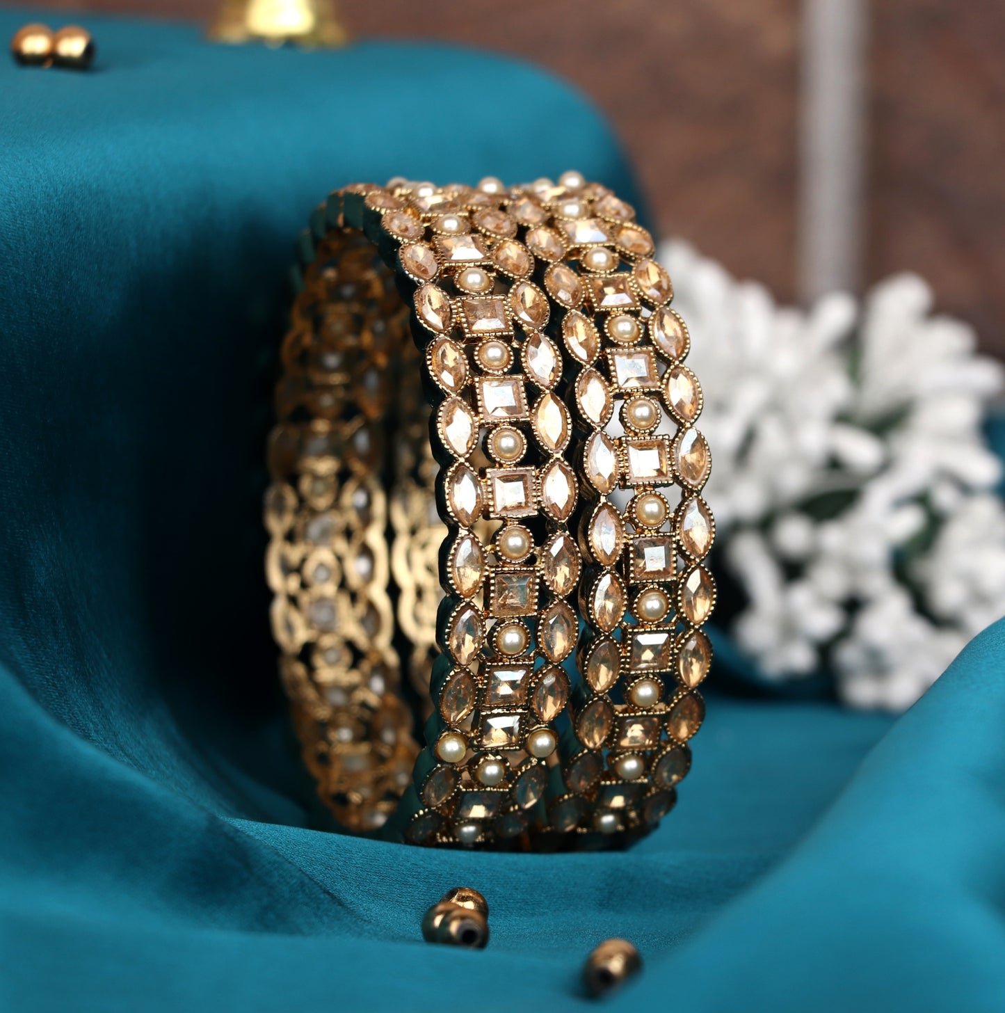 Metal Kada with Gold Plated Antique Design Kundan Studded - Traditional Indian Jewelry for Women & Girls