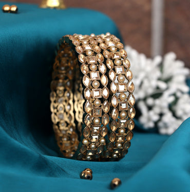 Metal Kada with Gold Plated Antique Design Kundan Studded - Traditional Indian Jewelry for Women & Girls