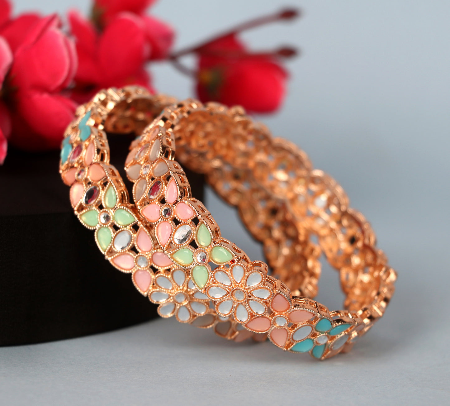 Multi Color Metal Kada with Gold-Plated Kundan Studded | Traditional Bangles for Women & Girls