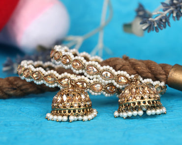 Antique Golden Plated Jhumki Latkan Kada Bangles | Traditional Stylish Kundan Kada for Women & Girls