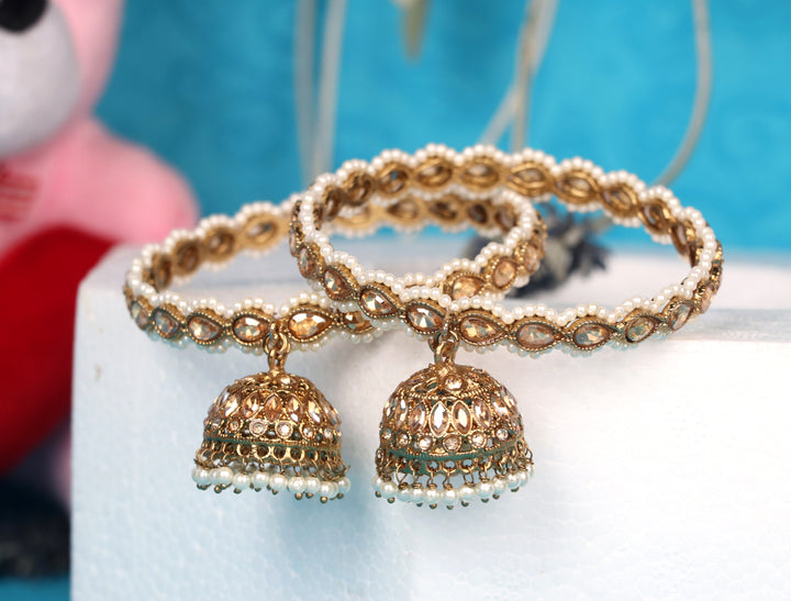 Antique Golden Plated Jhumki Latkan Kada Bangles | Traditional Stylish Kundan Kada for Women & Girls