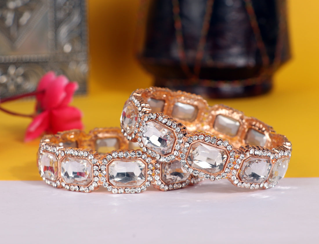 Premium Quality American Diamond Metal Bracelet For Women & Girls | Rose Gold Plated AD Stone Studded Kundan Kada