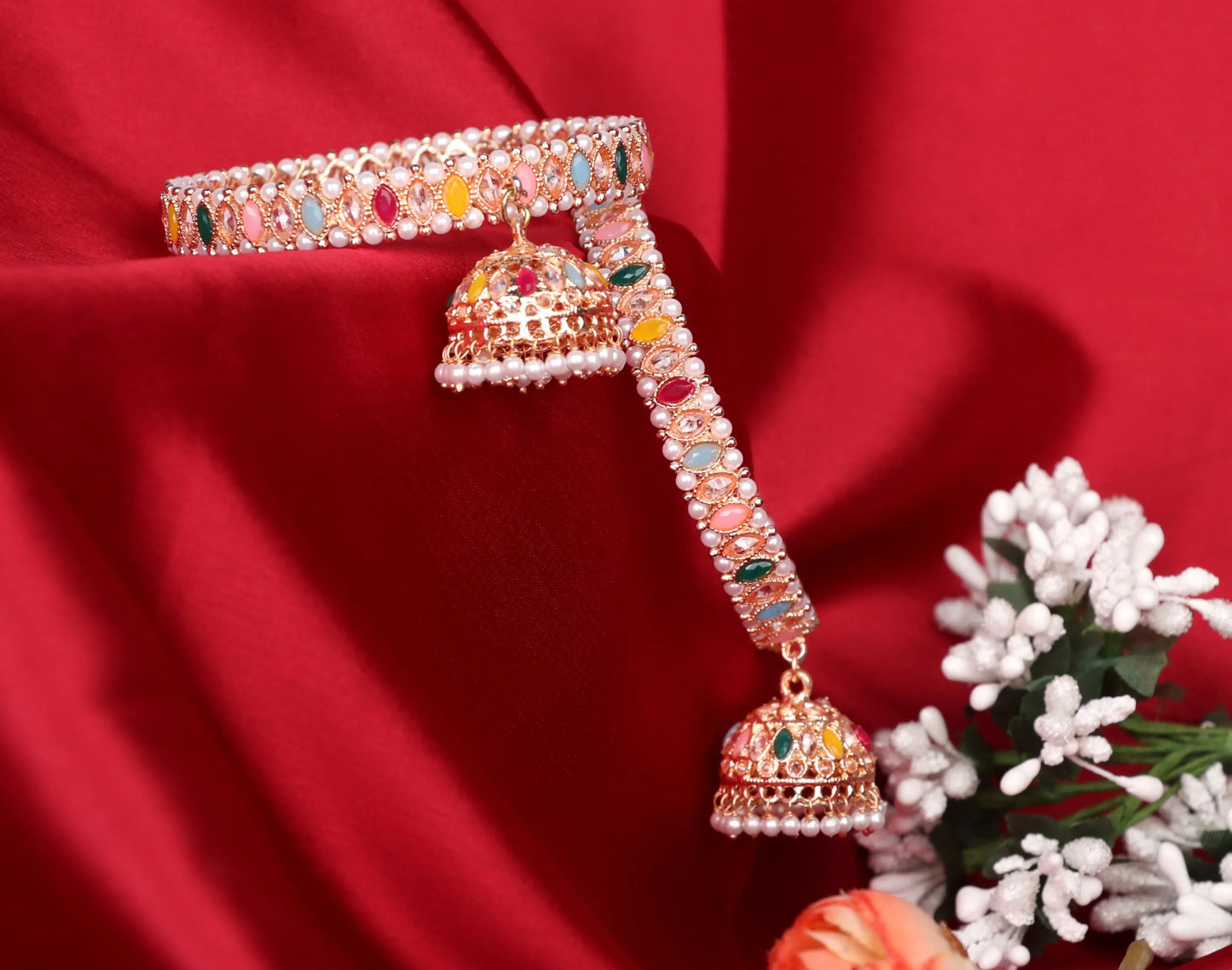 Multicolor Kundan Work Kada with Jhumki for Women (Pack Of 2)