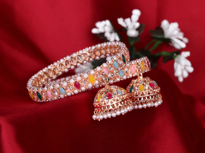 Multicolor Kundan Work Kada with Jhumki for Women (Pack Of 2)