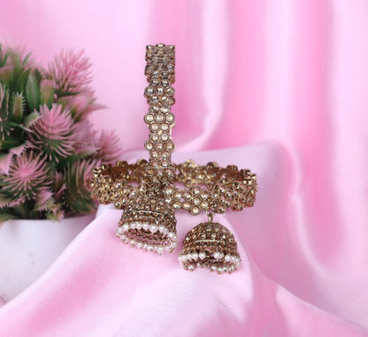 Designer Stone Studded Metal Kada with Jhumki for Women (Pack of 2)