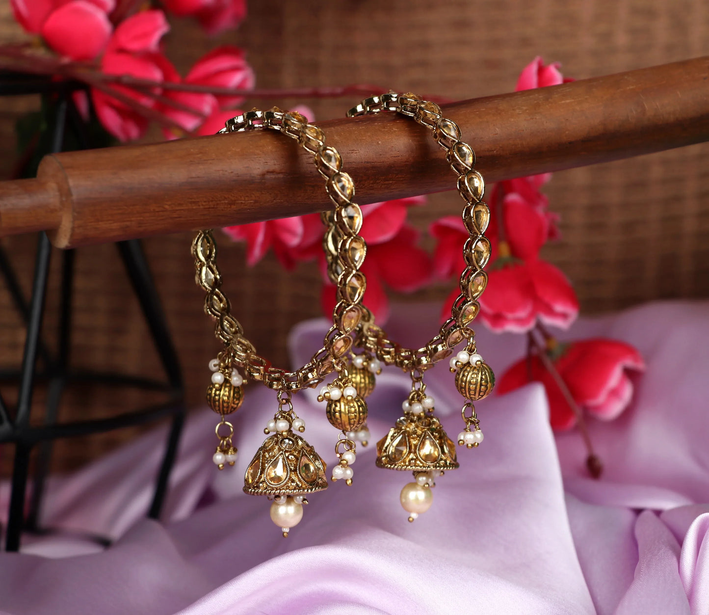 Traditional Stone Studded Kada with Latkan for Women (Pack of 2)