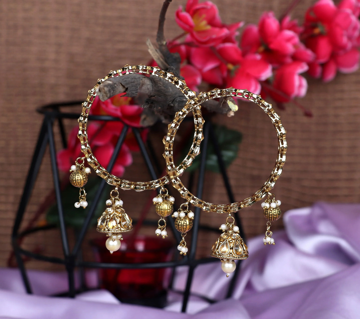 Traditional Stone Studded Kada with Latkan for Women (Pack of 2)