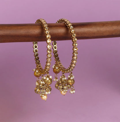 Designer Stone Studded Metal Kada for Women & Girls (Pack of 2)