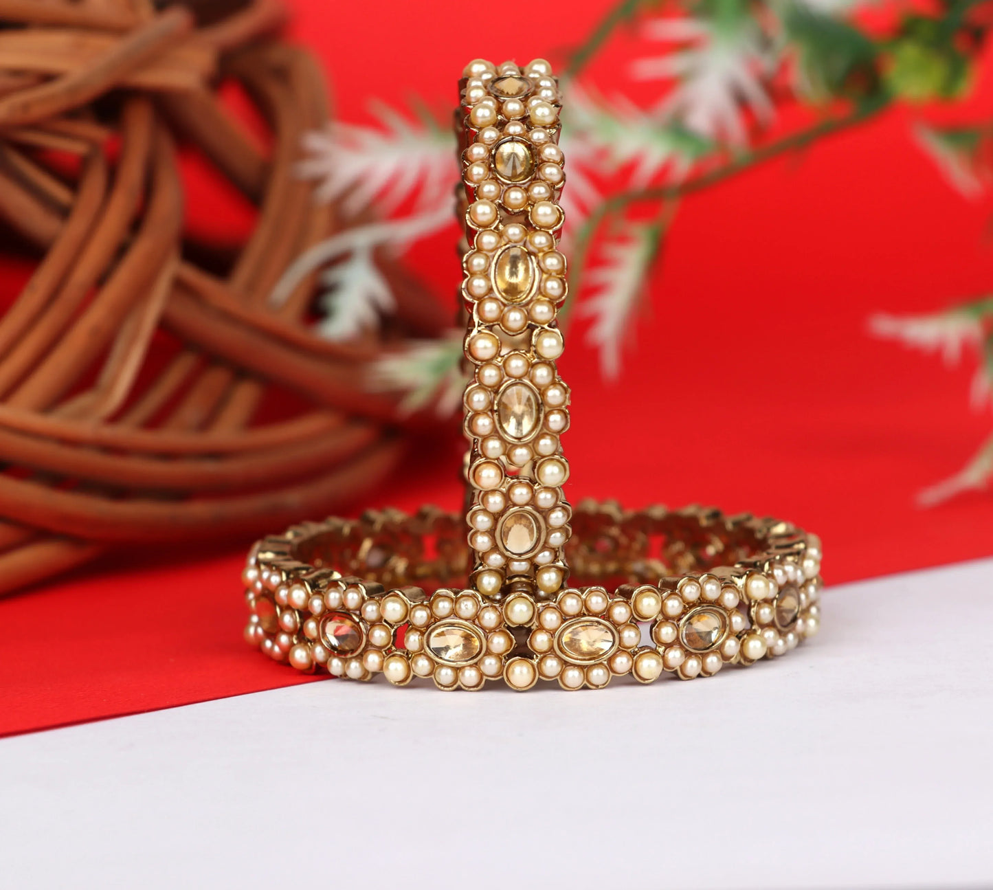 Gold Plated Kundan Work Kada for Women (Pack Of 2)