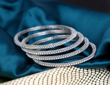 Silver Plated Pearl Studded Metal Kada Bangles for Women (Pack of 4)