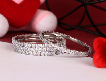 American Diamond Bracelet for Women & Girls | Silver-Plated AD Stone Studded Traditional Kada